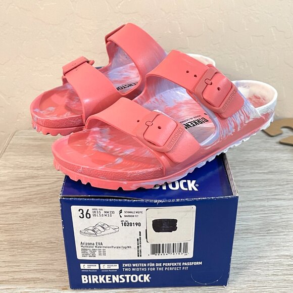 Birkenstock Shoes - New Birkenstock Sandals Arizona 36 Narrow EVA Multicolor Watermelon Purple Fog